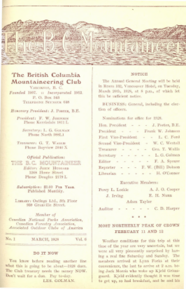 The B.C. Mountaineer 1928 March cover